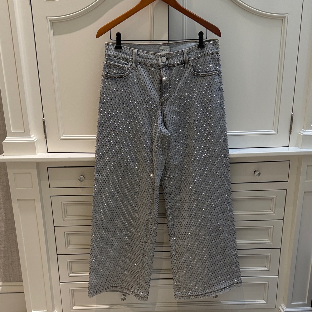 Alice + Olivia Glittering Silver Wide Leg Jeans Size 29